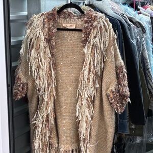 Boho Knit Fringed Wool Caftan/Poncho Aspen Southwest Mountain Vibes